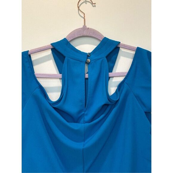 RACHEL Rachel Roy Blue Cross Neck Cold Shoulder Top Size 10 - Picture 3 of 6